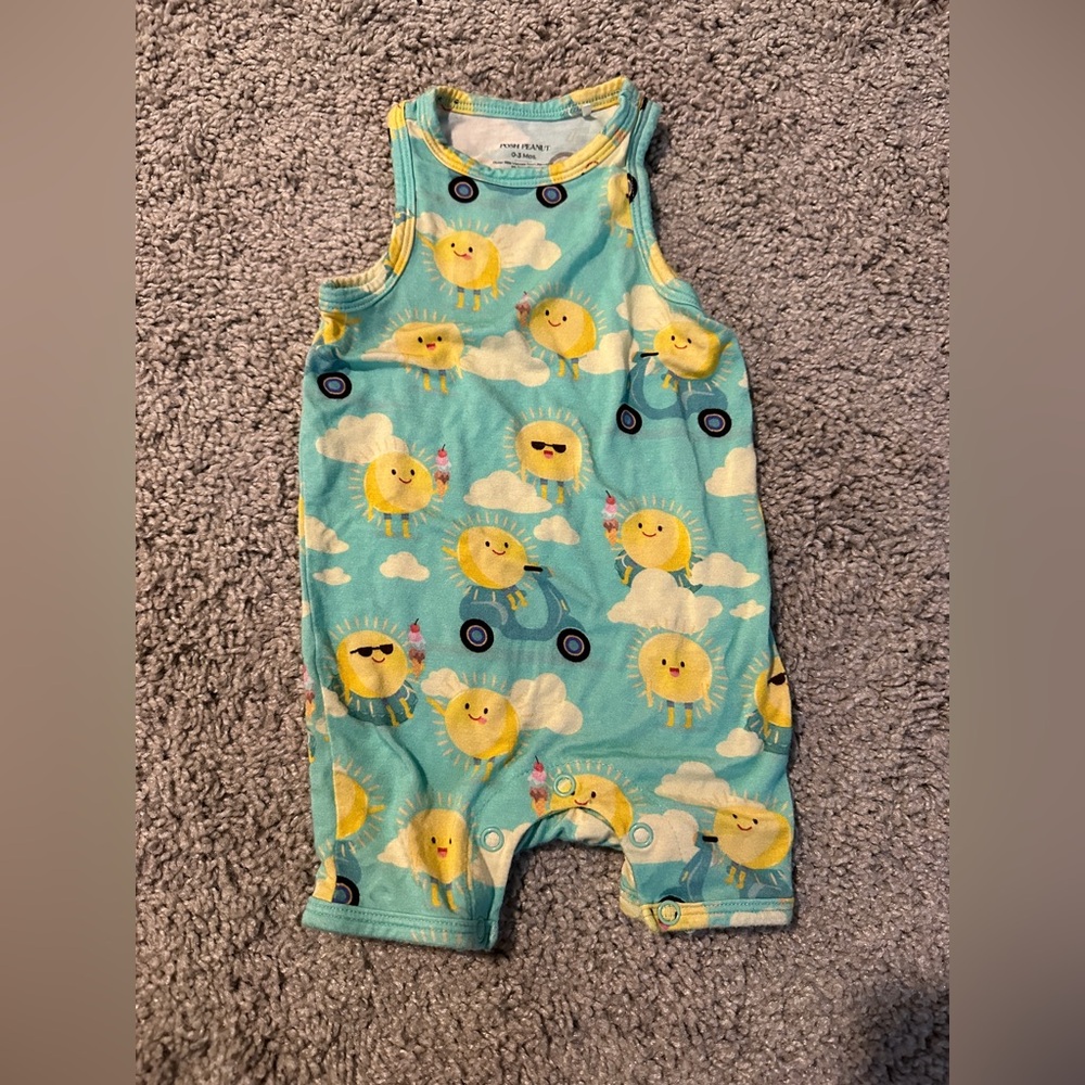 Posh Peanut ONE PIECE sz 0-3 month Bamboo Shortall Romper Sun Ice Cream